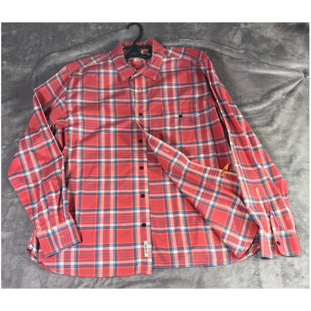 Lucky Brand Mens XL Plaid Button Down Shirt Red Blue 100% Cotton 7W40420